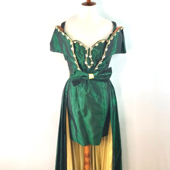 Vintage Hand Made Royal Green Taffeta Beaded Mini Dress with Caplet - Picture 2 of 16